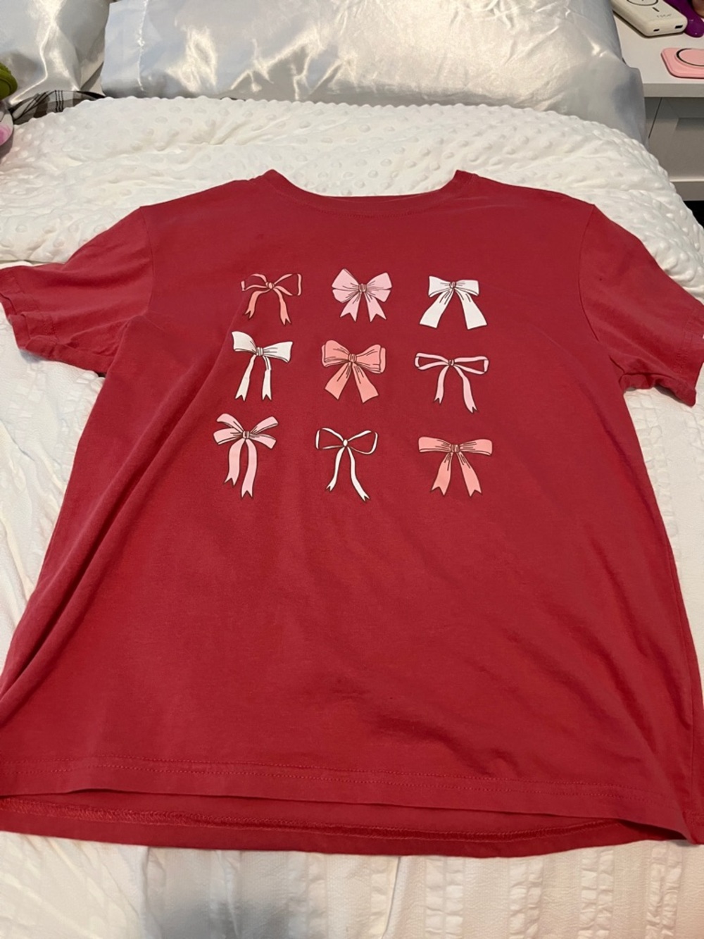 Mighty Fine Red Tee with Pink Bow Grid